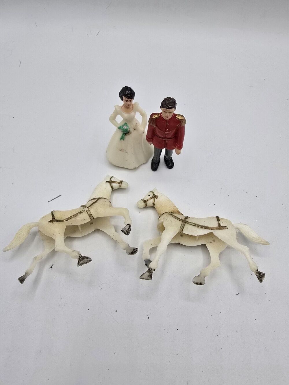 Vintage Plastic Prince Princess & Carriage Horses Cake Toppers Lot 1950's